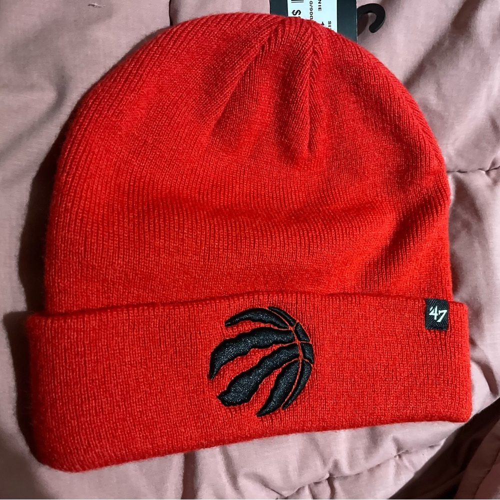 47 Red Knit Beanie with Black Emblem
